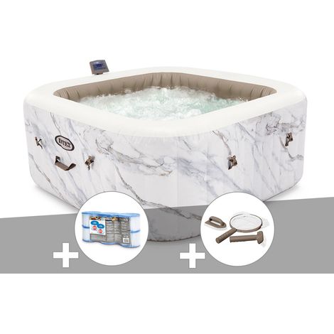Intex – Spa gonflable carré 4 places – 795L – 140 diffuseurs à bulles – Système de stérilisation au sel – Couvercle isolant inclus (1/4)