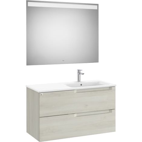 MUEBLE LAVABO DERECHA 1000MM ALEYDA 2 CAJONES + ESPEJO BLANCO MADERA