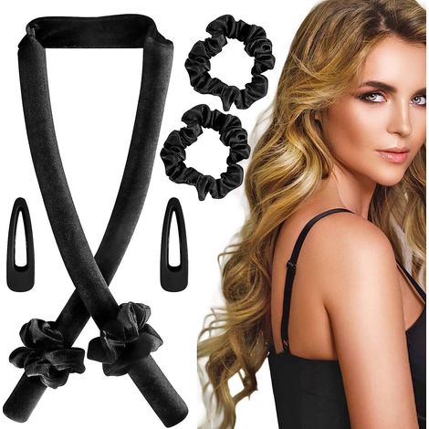 (noir) Fer à friser sans chaleur, Fer à friser sans chaleur en velours, Rouleau sans chaleur, Bandeau pour fer à friser sans chaleur (1/5)