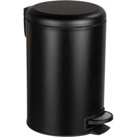 WENKO Pattumiera a pedale Leman, Pattumiera da 12L con chiusura ammortizzata "easy close", Acciaio Inossidabile, 25x38x32 cm, nero (1/3)