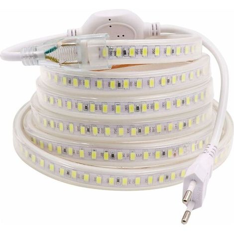 Ruban LED blanc froid 8M – 144 LEDs/m – 900 lm – Étanche IP65 – 220V AC – Lumière pour espaces confinés et chantiers humides - 900Lm (1/5)