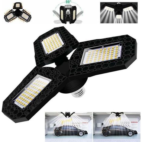 Éclairage de Garage à LED 60W,Plafonnier LED,Ampoule de Plafond Déformable E27 Avec 3 Panneaux Réglables,Blanc Froid,pour Garage Atelier Entrepôt Sous-sol Couloir Stade (1/5)