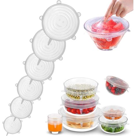 12 pcs Couvercle Extensibles en Silicone sans BPA, Couvercles en Silicone, 6 Tailles Différentes(blanc transparent) (1/5)