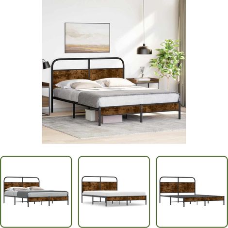 vidaXL Sommier à lattes -  Cadre de lit sans matelas 160x200 cm chêne fumé bois ingénierie (1/5)