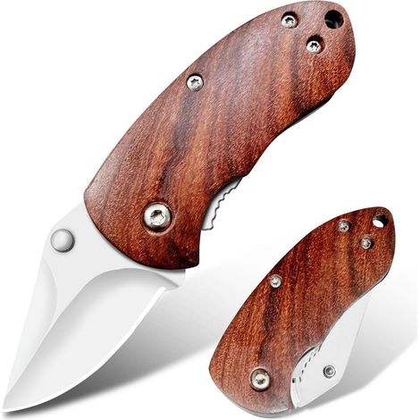 Klappmesser mit Holzgriff, Edelstahlklinge, Mini EDC für Outdoor & Camping