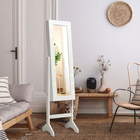 Armoire à Bijoux sur Pied avec 18 LED Angle Réglable Doublure en Velours Doux 35 x 31,5 x 145 CM Blanc Maison Chic (1/5)