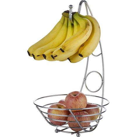 Corbeille à Fruits - 1 Pièce - Métal Chromé - Support Banane Intégré - Rangement Cuisine - 43 cm (1/5)