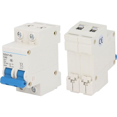 Disjoncteur miniature 2P pour rail DIN, interrupteur à air basse tension AC 400V 40A, type DZ47-63 C40 (1/5)