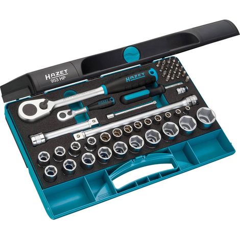 Juego  de  llaves  de  vaso  Hazet  953  HP  44  piezas  1/4  +  1/2″  SW  5-27  mm  Número  de  dientes  90  hexágono  -  953  HP
