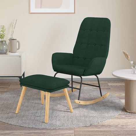 vidaXL Sillón mecedora con taburete tela verde oscuro (1/5)
