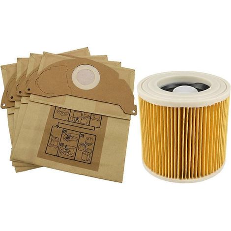 Sacs en papier et filtres HEPA pour aspirateurs Kärcher WD2250, WD3.200/3.600, MV2/3, WD3, A1000/2204/2251/2064/2101 et K2301 (1/5)