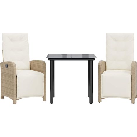 Set da Bistrò 3 pz  Salotto da Giardino con Cuscini Beige in Polyrattan (1/5)