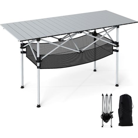 COSTWAY Tavolo da Campeggio Pieghevole, Tavolo da Picnic Portatile con Piano in Alluminio Arrotolabile, Cestello in Rete, Borsa da Trasporto per Giardino Spiaggia Pesca, Portata 100 kg (Argenteo) (1/5)