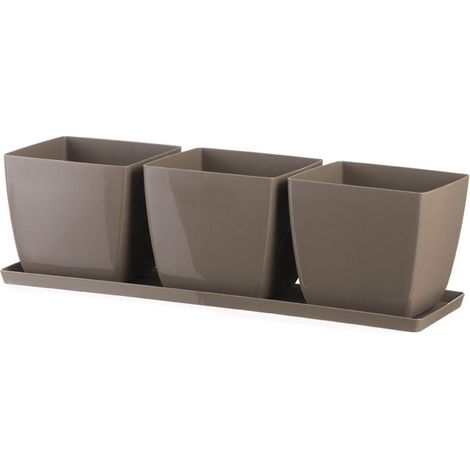 Set "Trio Santiago" vasi in resina per fiori e piante da esterno e giardino -Bianco