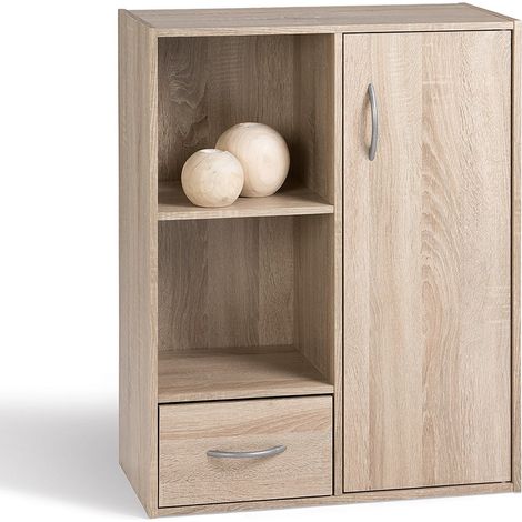 Calicosy – Etagère de rangement 2 casiers 1 tiroir 1 placard – Panneaux de particules – Dimensions 61.5 x 29.5 x 80 cm – Pour entrée ou salon (1/2)