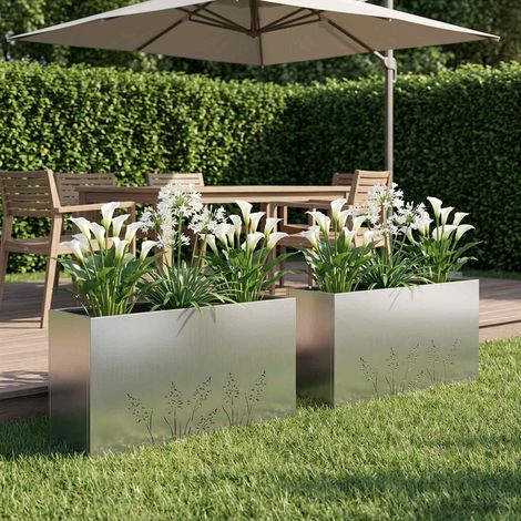 Cache-pot de jardin 2 pc Argenté 100 x 20 x 49 cm (1/5)