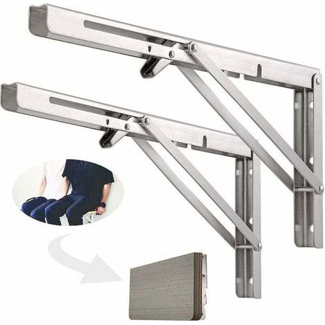 Étagère Murale Pliante de 500 mm, Support de Pliant en Acier inoxydable 304 pour établi, Équerre pliante Support, Equerre pour Etagere Murale(2 Pièces), Argenté (1/5)
