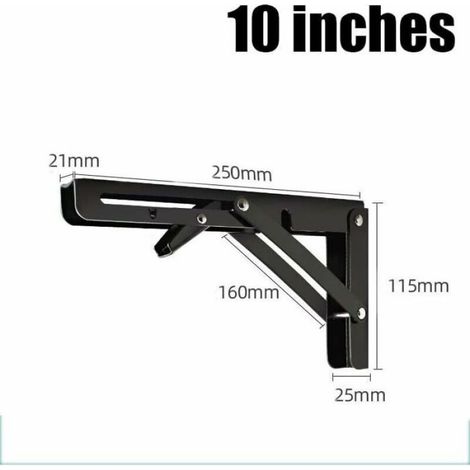 2 Pièce Équerre Pliante, 250/300mm Équerre Pliante Étagère Murale, Support Pliante Robuste Noir Support Console Pliable pour Table (1/5)