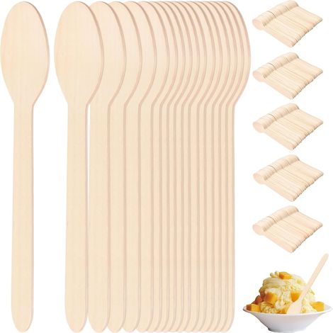 Cuillère en Bois À Long Manche Couverts en Plastique,Couvert en Bois Jetable,Couvert Jetable,Ustensiles De Cuisine Bois,Couverts Jetables (1/5)