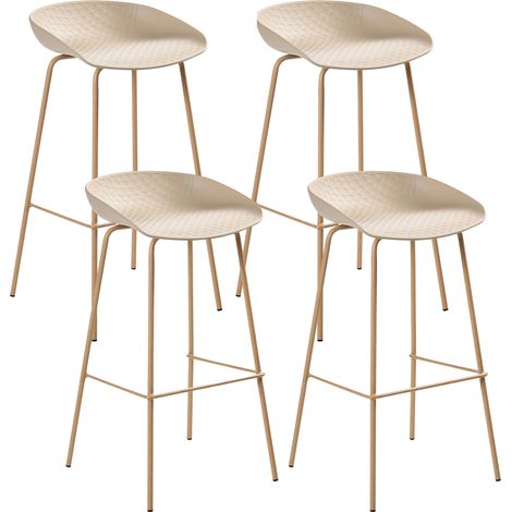 Conjunto de 4 sillas de bar resistentes material sintético poliéster madera transferencia térmica patas de hierro beige Venlo