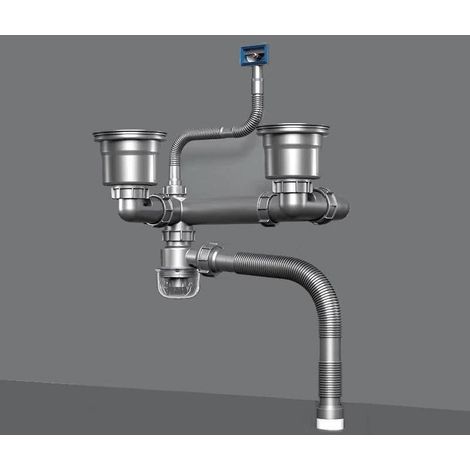 Suitable for double bowl kitchen sinks with anti-odor gasket, integrated drain kit, suitable for double bowl sinks, space saving MUMU (1/4)