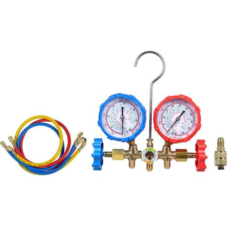 AC Gauges, AC Manifold Gauge Set for R134a R32 R22 R410A, 3 Way Automotive AC Gauge Set with Hoses Adapter (1/5)