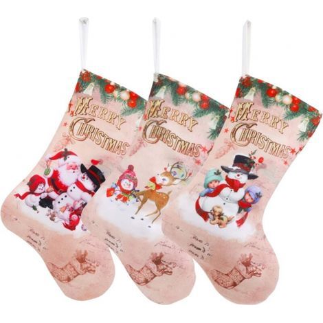 Bas de noël, 3 personnages de noël classiques, père noël/bonhomme de neige/renne, ornements de noël, cadeaux de décoration de fête (1/3)
