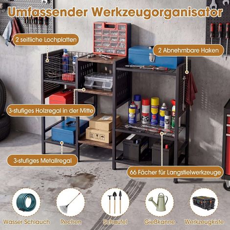 Garden Tool Organizer with Wooden Shelves, Black & Brown (1/5)