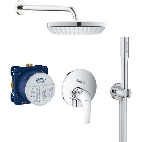 Grohe Eurosmart Set de douche tout en 1 avec douche de tête 25cm + Douchette 1 jet, Chrome (25219001-VITALIOSTICK) (1/5)