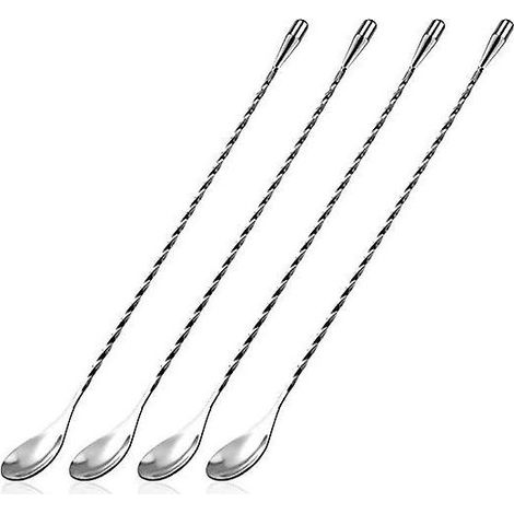 30cm 4 Pices (argent) , Cuillre Cocktail En Acier Inoxydable Cuillre De Bar Long Manche Cuillres Mlanger Motif En Spirale Agitateurs Cocktail (1/5)