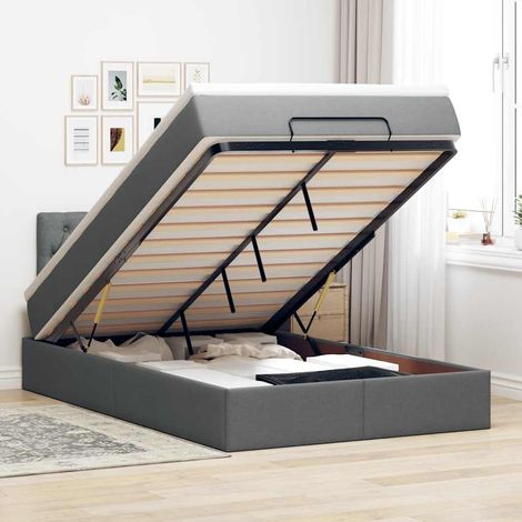 Lit ottoman avec matelas gris foncé 120x190 cm tissu (1/5)