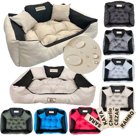 Cama para perros KINGDOG 130x105 cm, personalizada, impermeable, color beige.