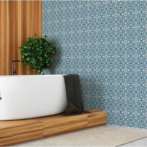 Sticker Mural Carrelage adhésif Cuisine Salle de Bain - 30 STICKERS CARREAUX DE CIMENT AZULEJOS DINIS - 30stickers20x20cm (1/5)