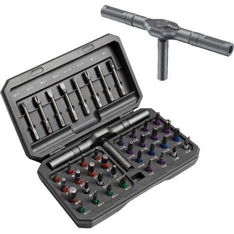 Jeu de Tournevis à Cliquet 42 en 1, Tournevis Précision Magnétiques avec Poignée à Cliquet en T Amovible, ensemble de tournevis de précision avec étui (1/5)