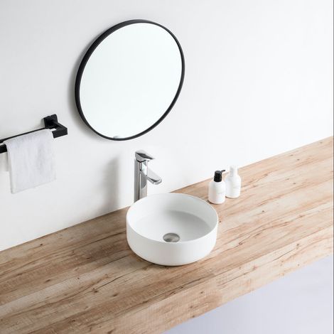 Lavabo da appoggio rotondo in ceramica MENDOZA bianco opaco Ø36 cm