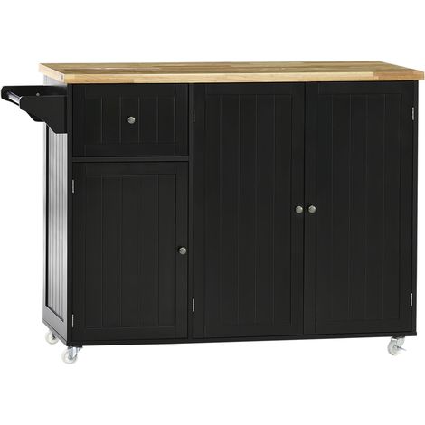 Îlot de cuisine avec roues Chariot de cuisine avec armoires à tiroirs avec étagères et barre suspendue 135x45x94,5cm Noir (1/5)