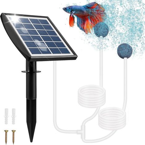 Pompe solaire pour bassin, pompe solaire 2W avec batterie 2200mAh, pompe à air pour bassin avec tube à oxygène et 2 pierres à air (1/5)