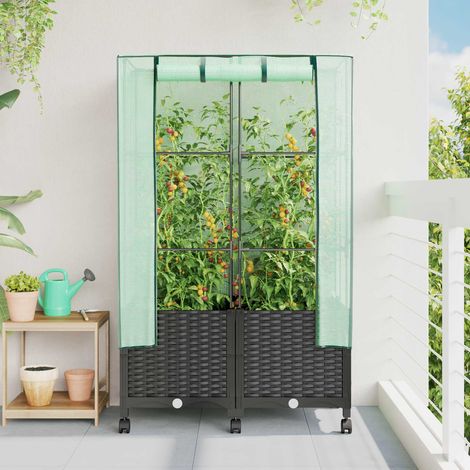 Teenpull – Gartenplanter mit Gewächshausabdeckung und Rädern 2 Stk. PP (1/5)