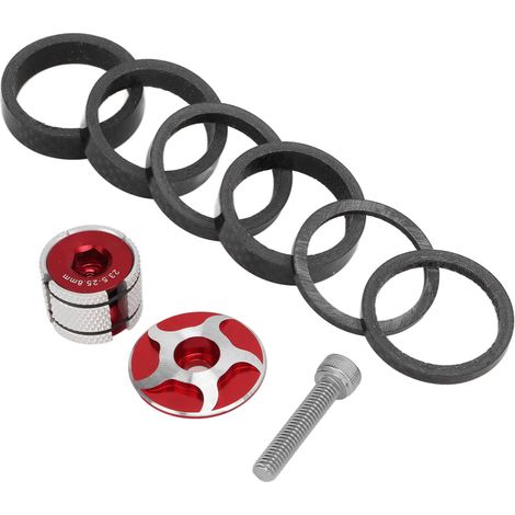 Kit d'entretoises de jeu de direction CANSUCC pour vélo, avec capuchon de potence et embout d'expansion, pour potence de fourche avant de 28,6 mm de diamètre (rouge). (1/5)