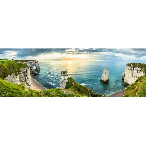 Tableau sur toile vue panoramique d'Etretat 30x97 cm - Impression sur Toile Murale Décorative - Image imprimée en HD sur Toile - Toile sur Châssis en Bois FSC - Fabriqué en France (1/4)