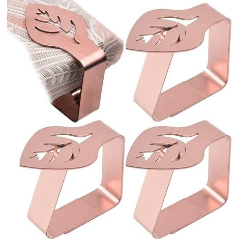 Clips de Nappe Or Rose - 4 Pièces en Acier Inoxydable, Idéal pour Tables de Noces et Repas, Utilisation Extérieure et Intérieure (1/5)