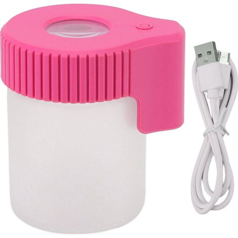 Bocal loupe LED grossissant x8, en verre, étanche et anti-odeurs, pour tabac et herbes, couleur rose rouge.