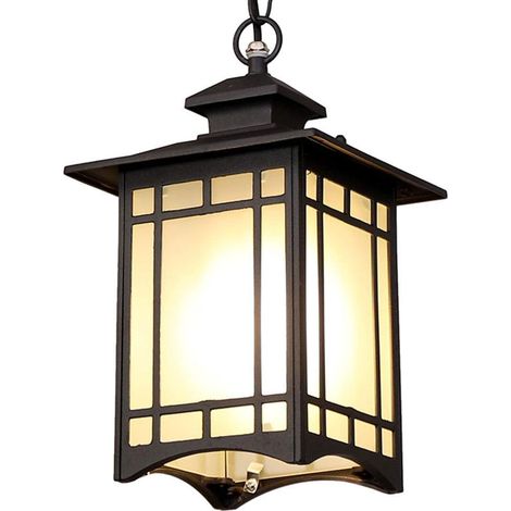 E27 Lampes Suspendues Lampe Pendentif Extérieure Noir Rétro IP44 Vintage Industriel Fer Plafonnier Éclairage Imperméable À La Pluie Pavillon Villa Loft Lustre Lumière Extérieure (A)