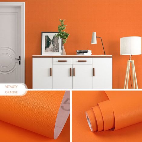 Papier peint adhésif orange uni 45CM x 10M – PVC vinyle imperméable et lavable – Pour meubles, cuisines, salons et armoires - 45CM10M