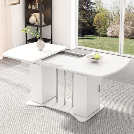 CHICFURN Mesa de comedor extensible 120/160 x 80 cm en MDF blanco con almacenaje, 4-6 personas (1/5)