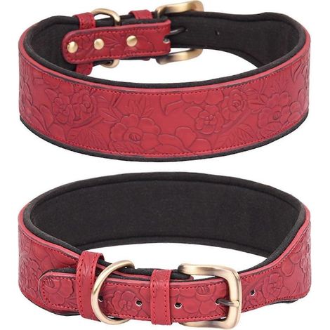 Colliers en cuir pour chiens de promenade, rembourrage doux, colliers gaufrés pour chiens de races moyennes et grandes, accessoires de dressage pour animaux de compagnie, taille M (LRed) (1/5)