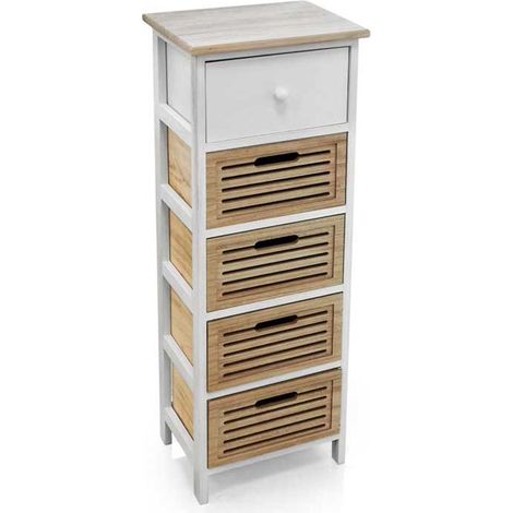 CASSETTIERA IN LEGNO BIANCO CON 5 CASSETTI IN LEGNO NATURALE 34 X 25 X 95 CM