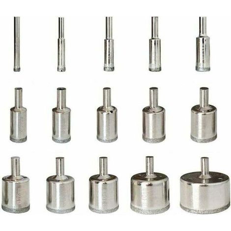 Diamant Foret 15pcs 6-50mm Trépan Scies Cloche Outils Set Forets Diamant Cutter Acier Carbone Pour Verre Céramique Porcelaine Marbre Carrelage Granite