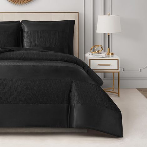 Parure de lit 4 pièces avec Housse de Couette à Rayures Noires King Size (1/5)