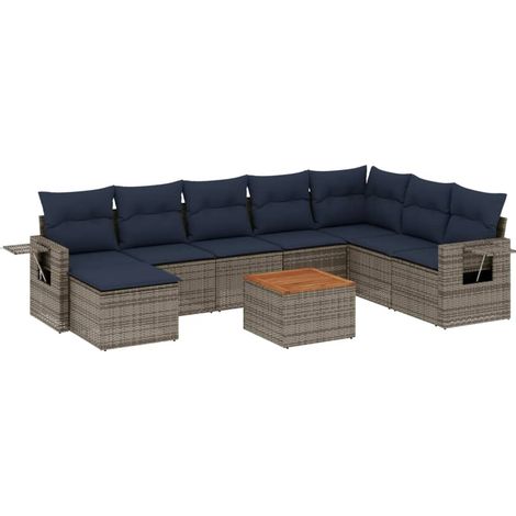 9-teiliges Gartensofa-Set mit Kissen, grau, Polyrattan vidaXL (1/5)
